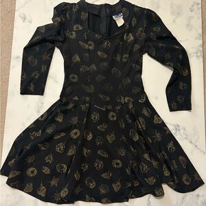 Vintage Black Jackie O! Dress with Gold Seashell Print